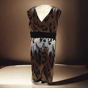 Emma Michele Dress Womens 10 Tiger Print A-Line MIDI Sleeveless V-Neck Stretch